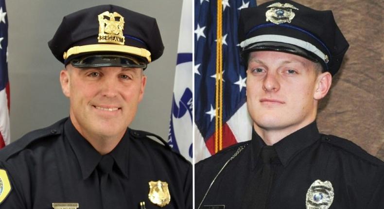 Sgt. Anthony ?Tony? Beminio (L), of the Des Moines Police Department and Officer Justin Martin, of the Urbandale Police Deptartment were killed in an ambush November 2, 2016, leading to a manhunt and the quick capture of the suspected gunman