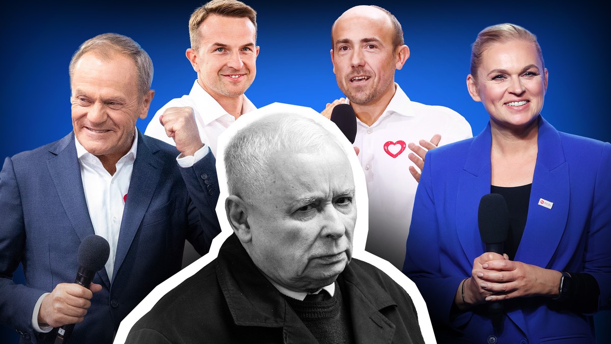 Od lewej: Donald Tusk, Adam Szłapka, Borys Budka, Barbara Nowacka i Jarosław Kaczyński.