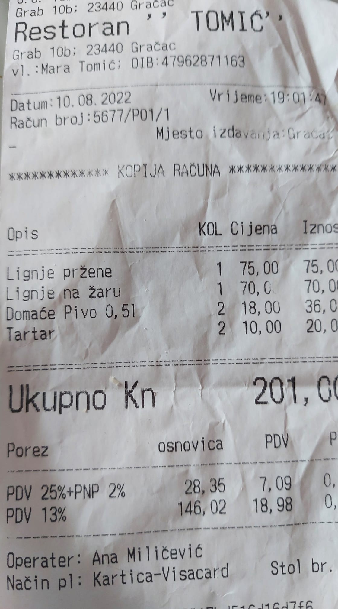 Miroslav zverejnil účet z Chorvátska.