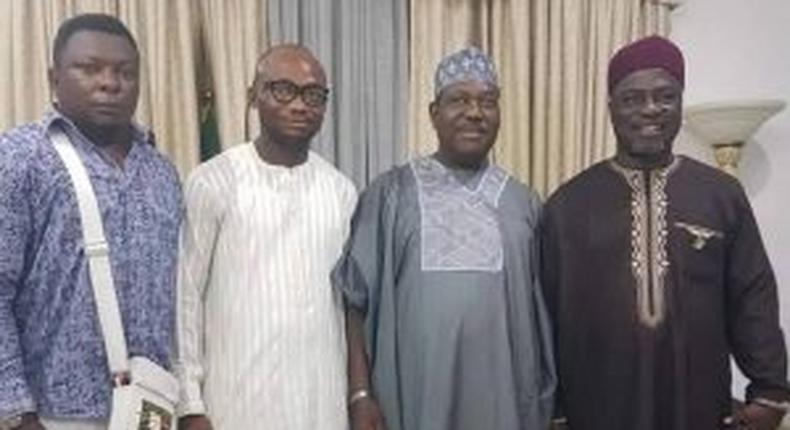 The Director General, Committee Of Youth on Mobilisation and Sensitisation (CYMS) Mr Obinna Nwaka with his team and the new appointed SGF, Sen. George Akume.