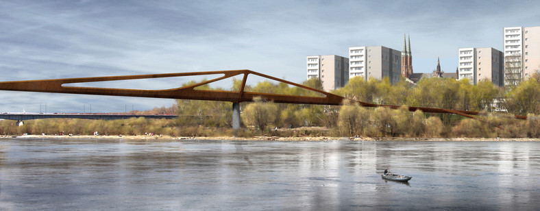 Most pieszo-rowerowy wizualizacje Warszawa. Schuessler-Plan Inżynierzy Urząd m.st. Warszawy
