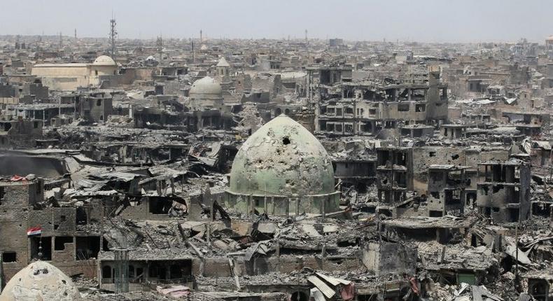 A picture taken on July 9, 2017, shows a general view of the destruction in Mosul's Old City