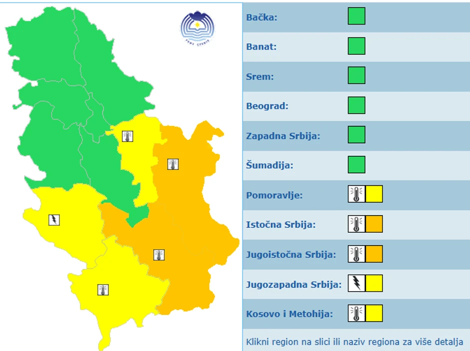 Meteoalarm za nedelju, 23. avgust