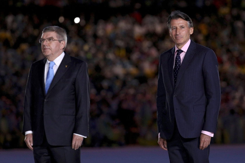 Szef MKOl Thomas Bach i prezydent World Athletics Sebastian Coe