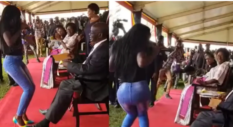 Ugandan vice president nearly ran out of endurance as daredevil musician twerks in his presence (video)