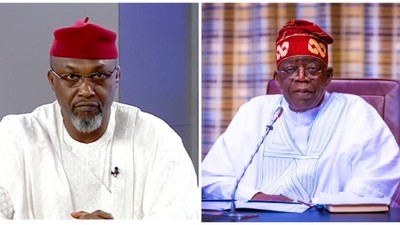 Former Aviation Minister, Osita Chidoka and President Bola Ahmed Tinubu. [Channels TV]