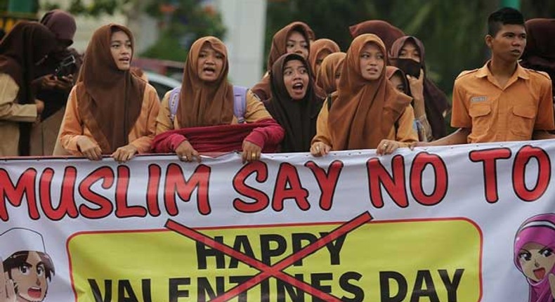 Muslim students protest celebration of Valentine's day