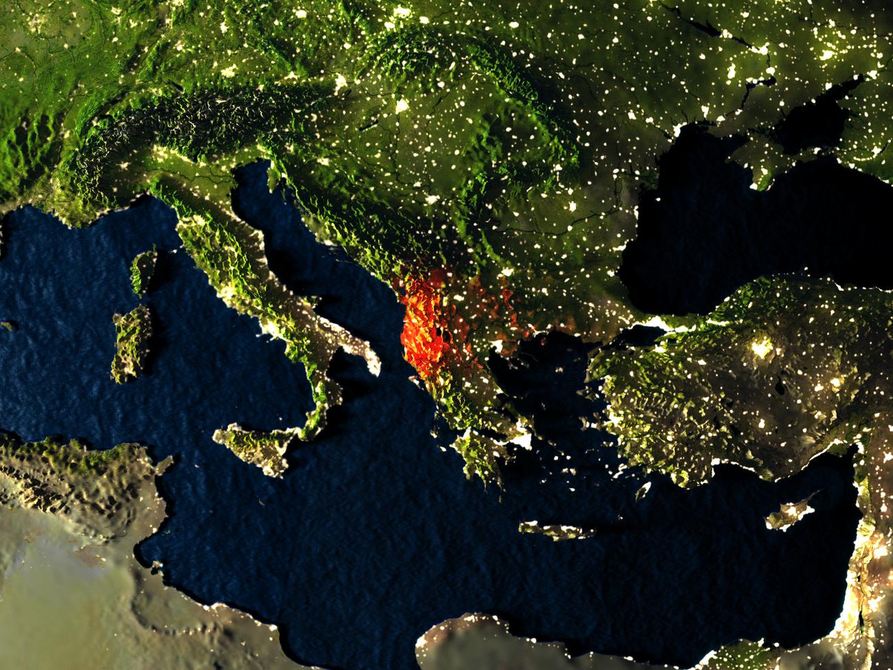 Балканы ночью из космоса