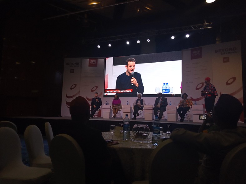Director, BBC World Service Group, Jamie Angus, speaking at the 'Beyond Fake News' conference. 