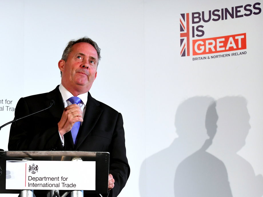International Trade Secretary Liam Fox delivers a speech at Manchester Town Hall in Manchester.