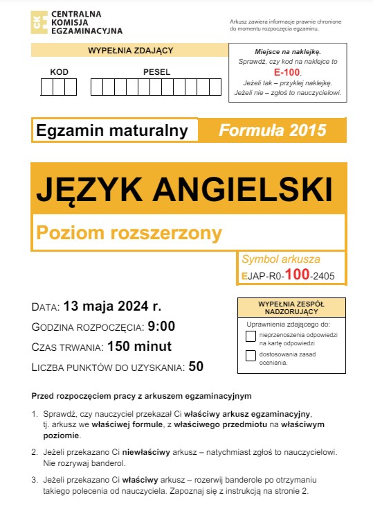 Matura 2024. Język angielski - poziom rozszerzony [ARKUSZE CKE i ODPOWIEDZI]