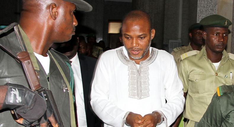 Nnamdi Kanu during his trial in Abuja, on February 9, 2015/ AFP