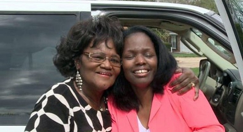 Happy reunion for mother and daughter.