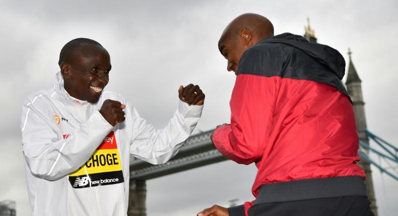 Kenya's Eliud Kipchoge (L) and Britain's Mo Farah will go head to head in the 2019 London Marathon