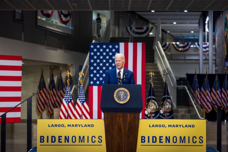 Joe Biden promujący "bidenomics" w stanie Maryland