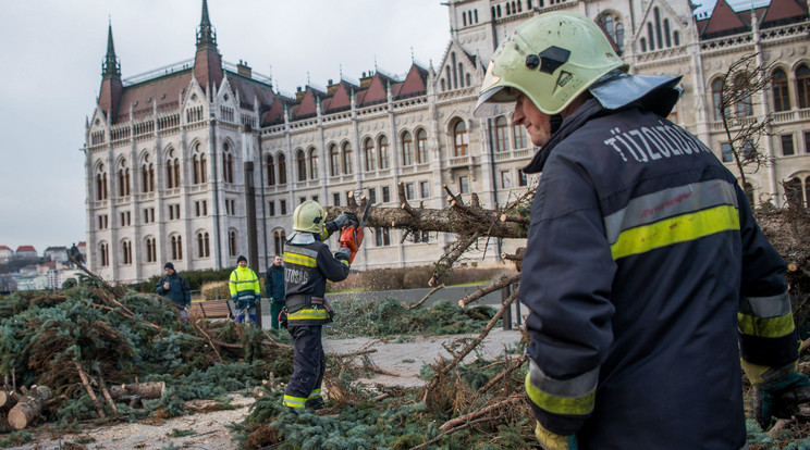 Tűzoltók a Kossuth téren - nagy fába vágták a fejszéjüket az Országháznál / Fotó: MTI Balogh Zoltán