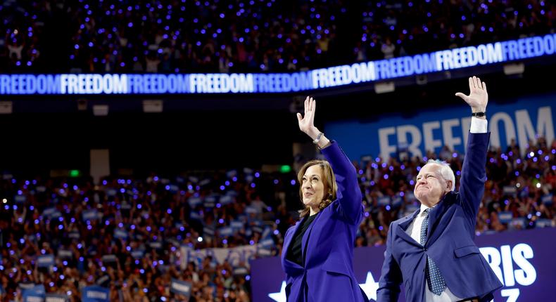 Vice President Kamala Harris and Minnesota Gov. Tim Walz took a short detour to Milwaukee to headline a rally during the Democratic National Convention.Anna Moneymaker/Getty Images