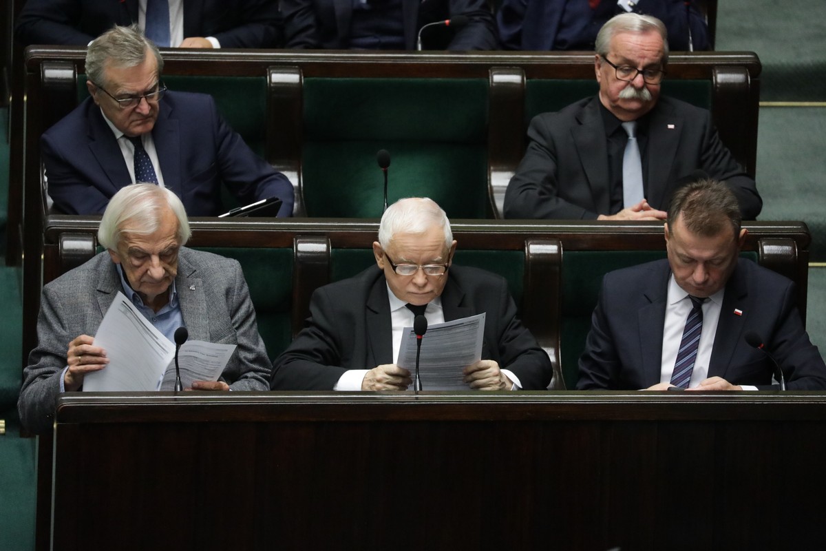 Jarosław Kaczyński, Ryszard Terlecki, Mariusz Błaszczak w Sejmie