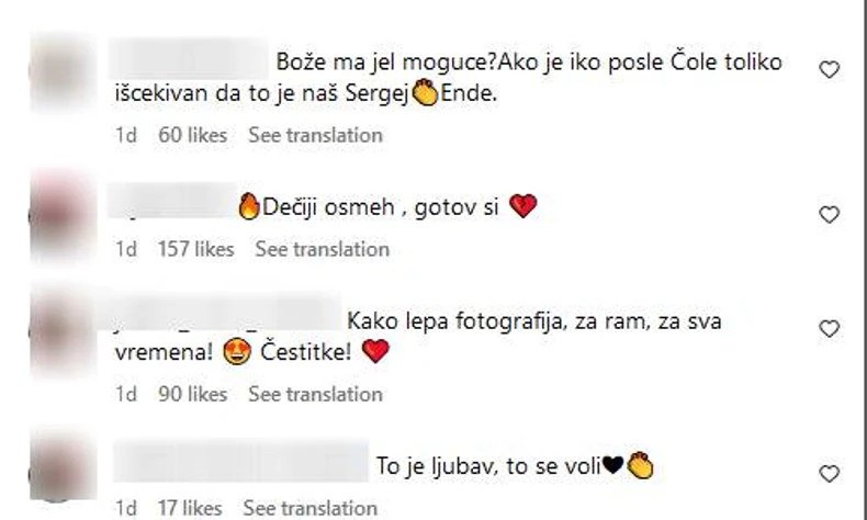 Komentari ispod objave Sergeja i Isidore