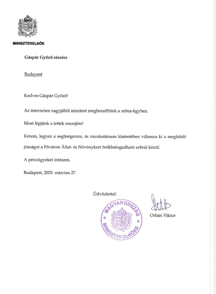 Orbán Viktor hivatalos levelet küldött Győzikének