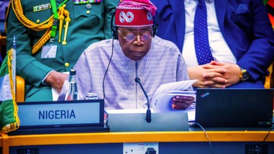 President Bola Tinubu at his AU meeting in Kenya. [Presidency]
