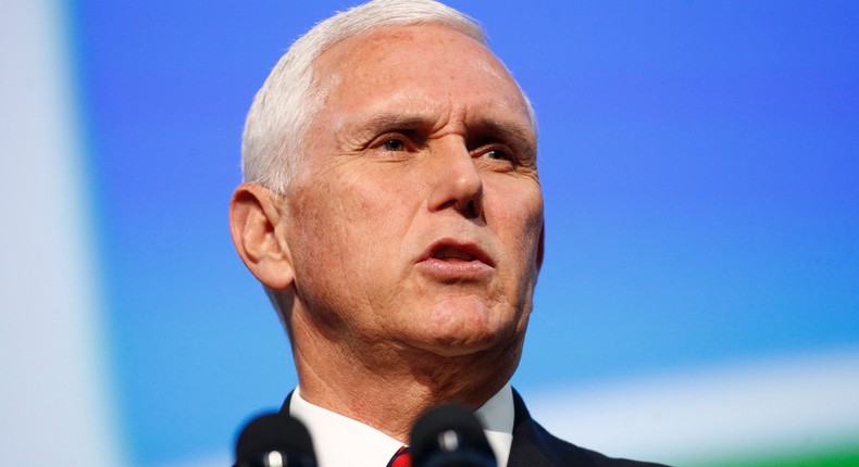 FILE - In this Oct. 21, 2019, file photo, Vice President Mike Pence speaks at the opening ceremony of the International Astronautical Congress, in Washington. President Donald Trump closed out the old year by reprising a selection of his most familiar falsehoods and putting a few of his predecessor's accomplishments in his own win column. Pence, seeking to justify the U.S. military's targeted killing of a top Iranian general, helped begin the new year with a baseless claim tying that general to the 9/11 attacks. (AP Photo/Patrick Semansky, File)