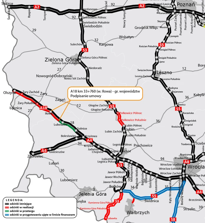 Budowa A18: odc III Iłowa - granica woj. dolnośląskiego