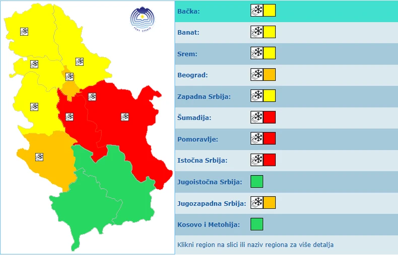 Meteoalarm za Badnji dan