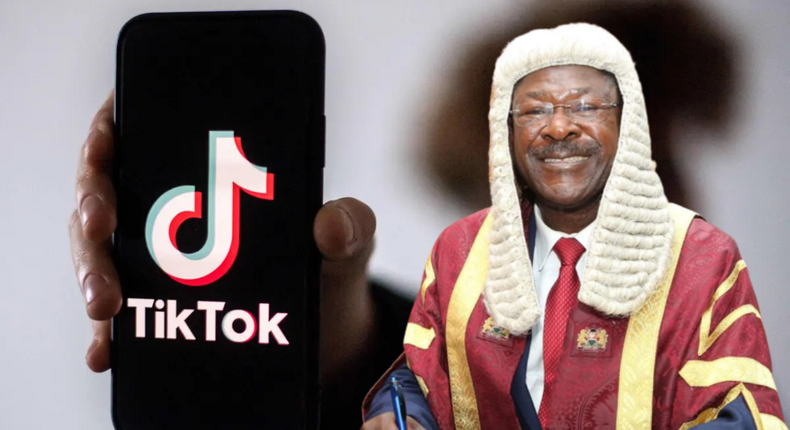 A collage of a phone showing the Tiktok app and Speaker Moses Wetangula