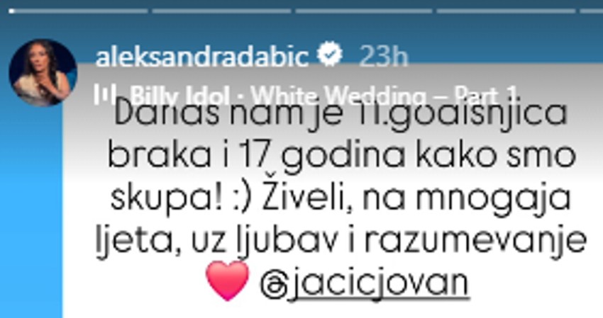 Aleksandra Dabić proslavila godišnjicu braka sa mužem