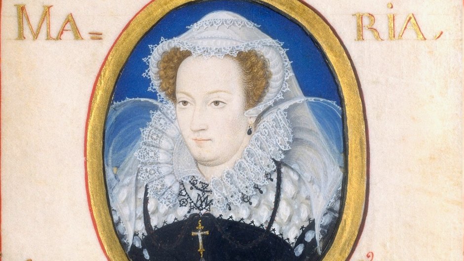 Maria jako królowa Szkotów. Portret autorstwa Nicholasa Hillarda powstał w latach 1578–1579, gdy Maria była więźniem Elżbiety.