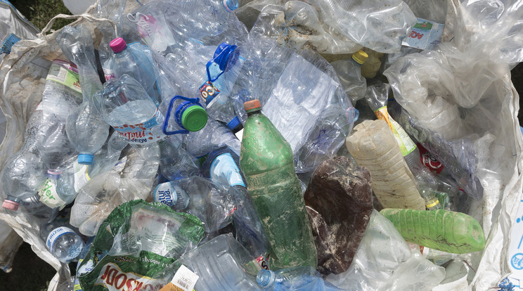 Összegyűjtött műanyaghulladék a Tisza partján. Éves szinten több ezer tonna műanyaghulladék okoz gondot / Fotó: MTI Fotó: Balázs Attila