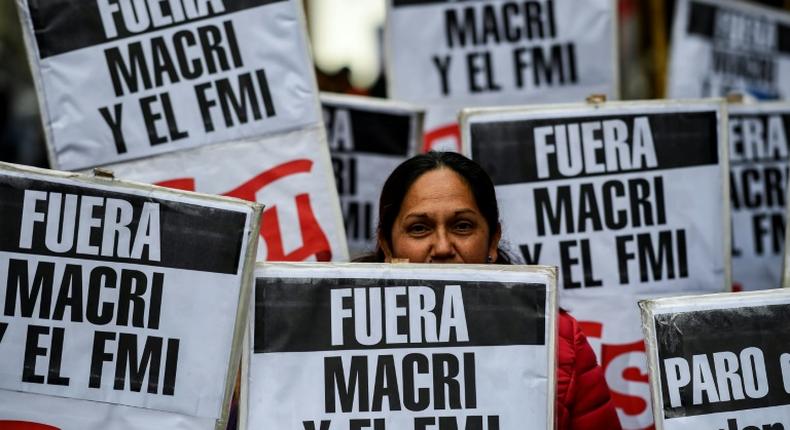 People protest in Buenos Aires in August 2019 against President Mauricio Macri's economic policies