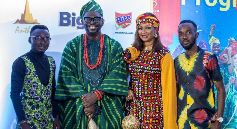 From Left: Wale Odenusi, Digital Lead, Rite Foods; with Niyi Akinmolayan, Producer, Progressive Tailors Club Movie; Etinosa Idemudia, Actor, Progressive Tailors Club Movie; and Abiodun Durosanya, Media Relations Officer, Rite Foods; at the Progressive Tailors Club Movie Premiere, sponsored by Bigi soft drinks in Lagos. 