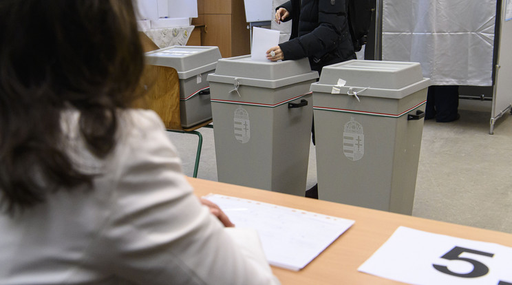 Az első választók nemzeti színű kitűzőt vehetnek át a szavazatszámláló bizottságoktól / Fotó:  MTI/Szigetváry Zsolt