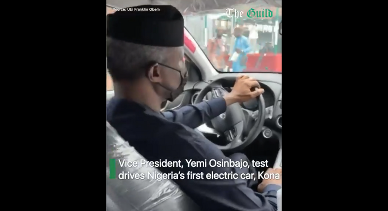 Osinbajo test drives Nigeria’s first electric car. [TheGuildng]