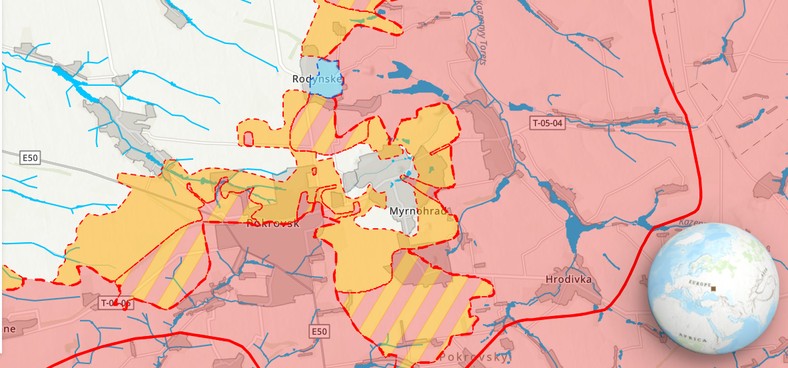 Pokrowsk i Mirnohrad na amerykańskich mapach ISW