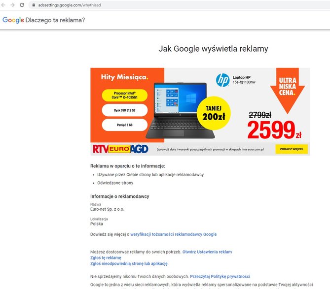 źródło: googleadssettings.google.com