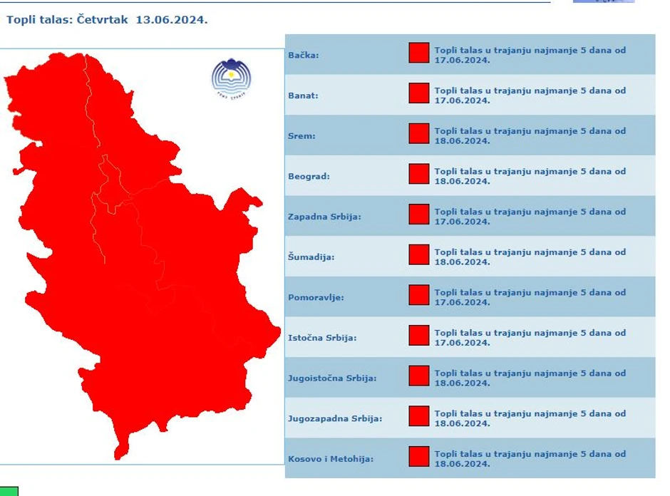 Mapa upozorenja na toplotni talas