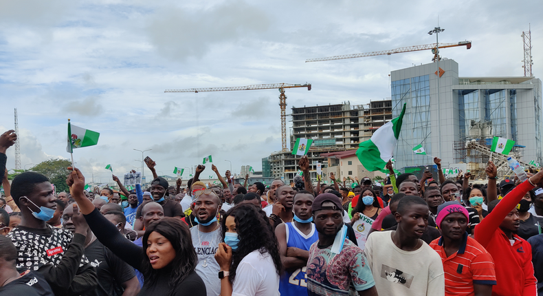 #EndSARS protesters at the Lekki Toll Gate, Lagos