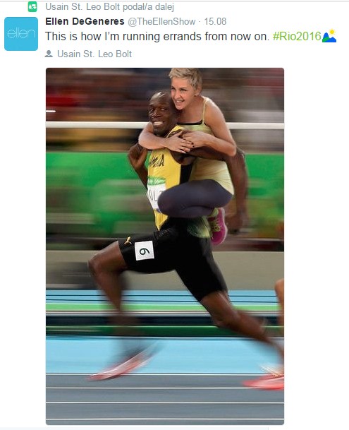 Usain Bolt z fotomontażem Ellen DeGeneres na Twitterze