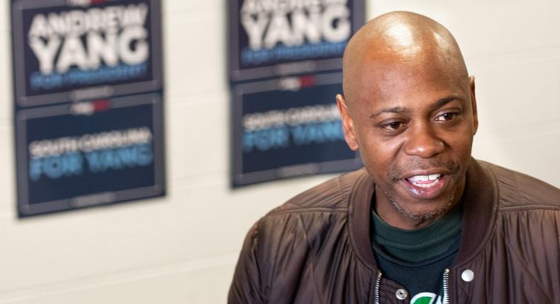 Dave Chappelle campaigns for Andrew Yang ahead of the 2020 South Carolina Democratic Primary.