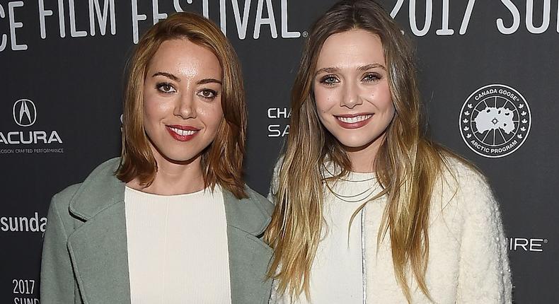 (L-R) Aubrey Plaza and Elizabeth Olsen.