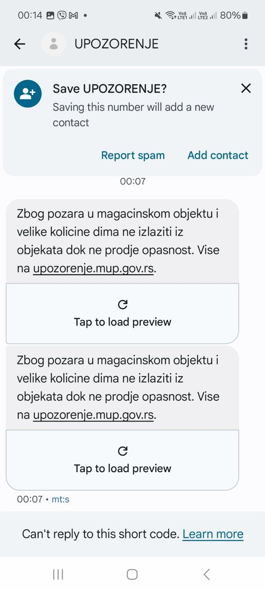 Poruke upozorenja MUP-a