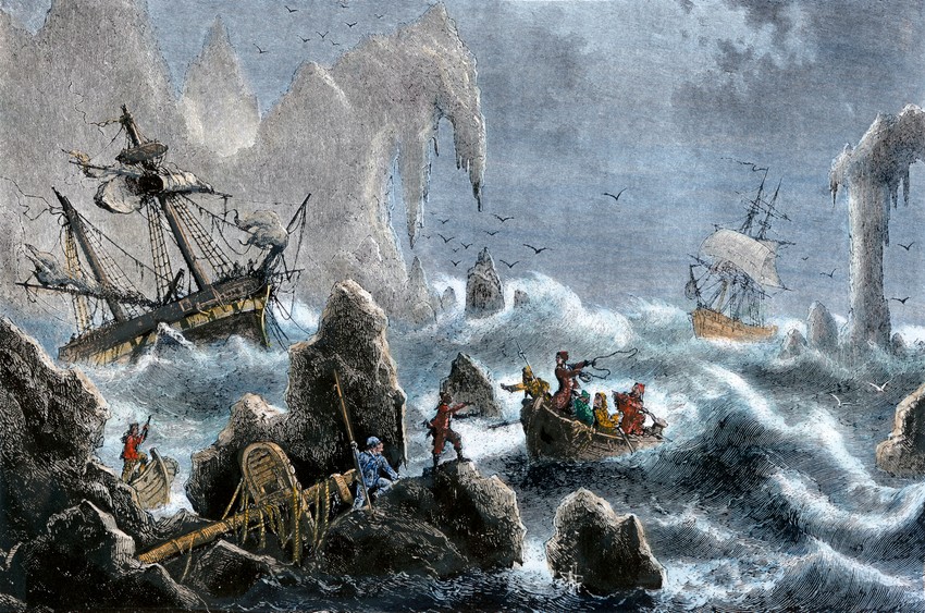 Brodolom ekspedicije Vitusa Beringa kod Aleutskih ostrva na ilustraciji iz 19. veka