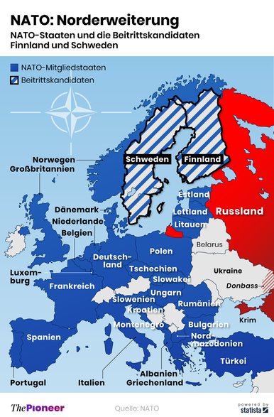 Kraje NATO i kandydaci do członkostwa Finlandia i Szwecja