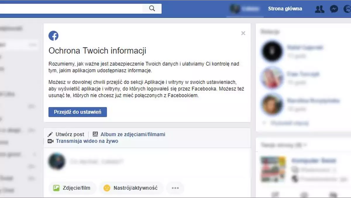 "Ochrona Twoich informacji" - Facebook ponownie zachęca do zmiany ustawień prywatności