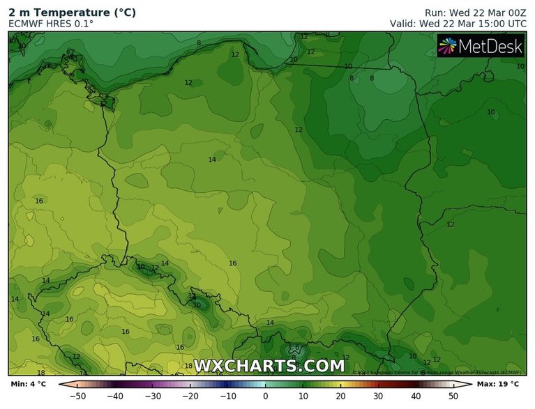 Na południowym zachodzie temperatura przekroczy 15 st. C