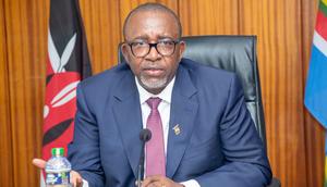 Agriculture CS Mithika Linturi chairs a meeting in his office