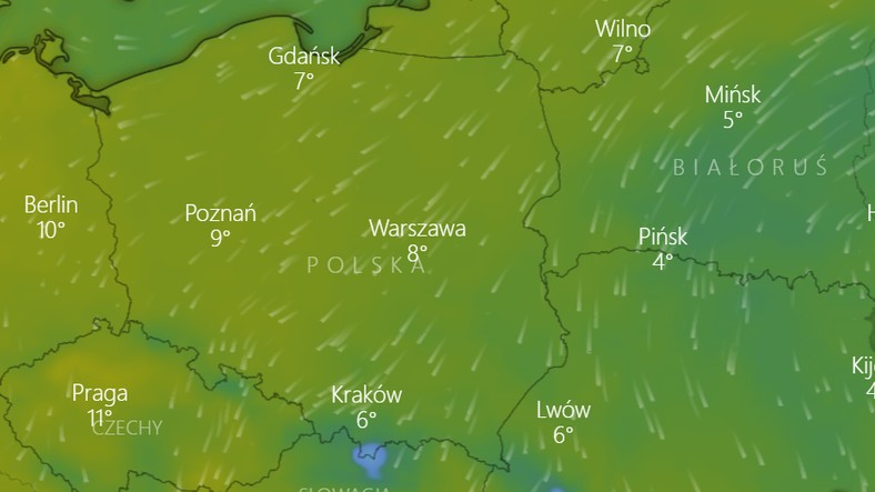 Prognozowana temperatura w poniedziałek, 18 kwietnia